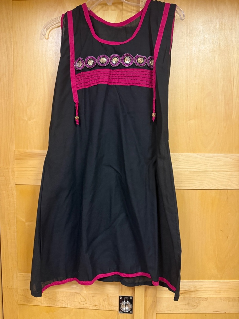 Black and Fuchsia Embellished Sleeveless kurti Dress